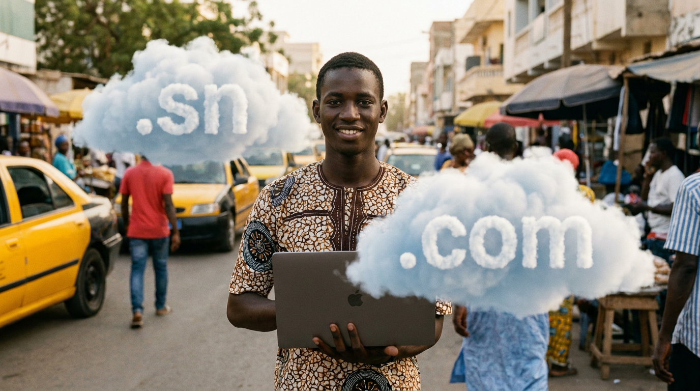 Nombre de dominio y alojamiento en Senegal: ¿.sn o .com? — ilustración